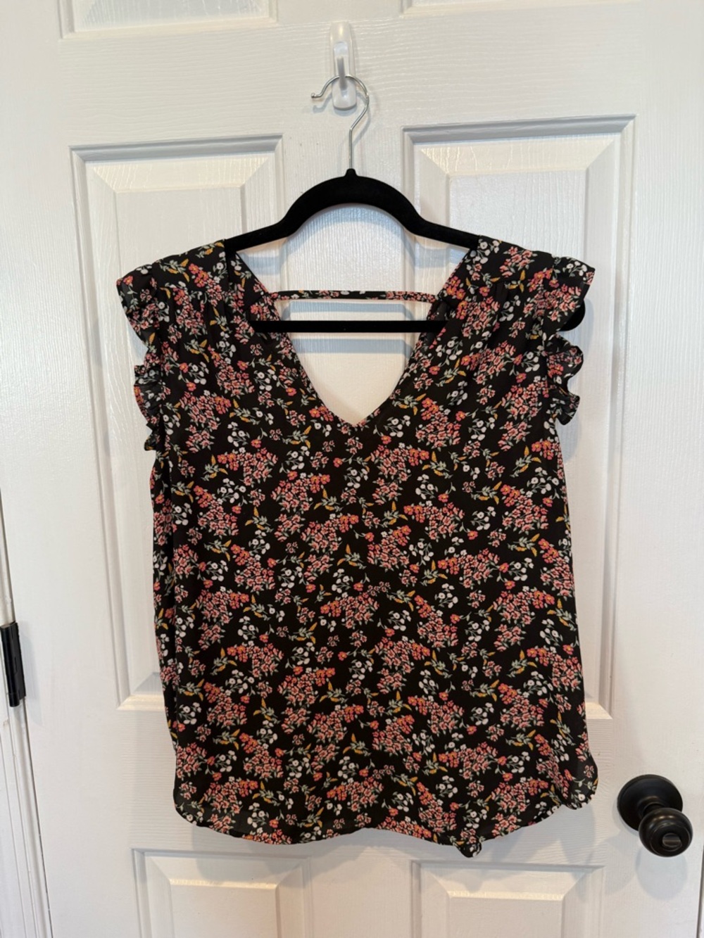 NWOT LOFT Black Floral Top with Pink & Cream Flowers
